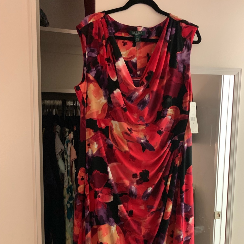 Floral stretch faux wrap dress